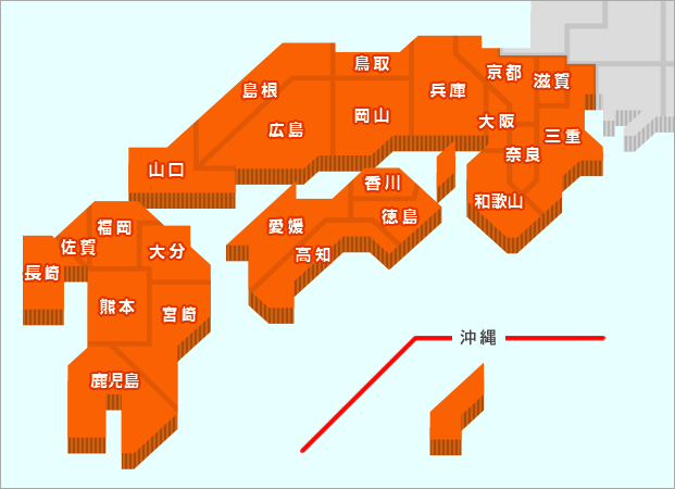 西日本＋沖縄地域の拡大地図